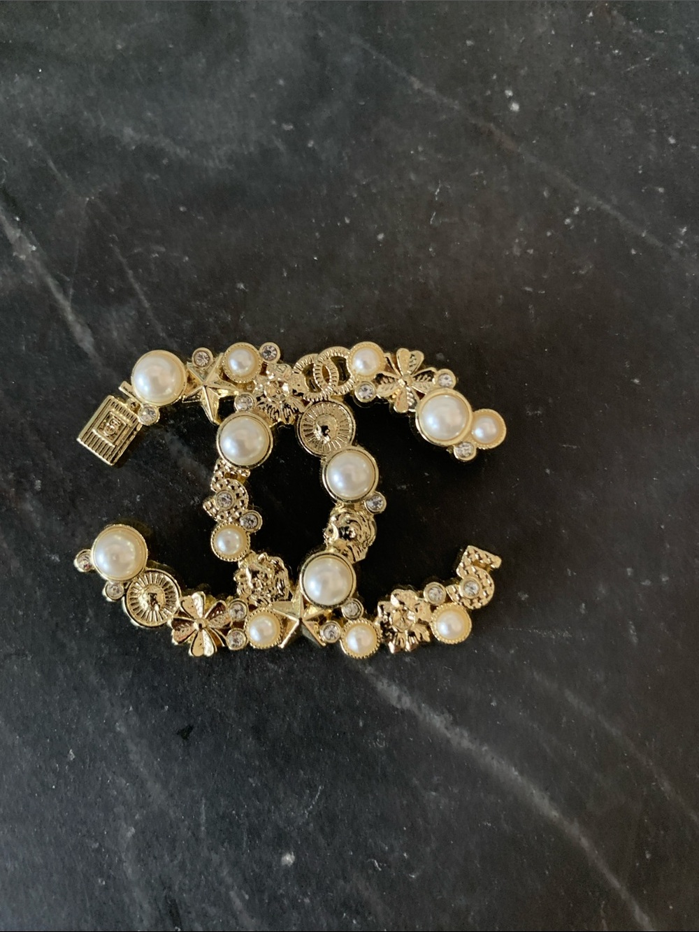 NEW! Gold Pearl-Accent Double C Brooch